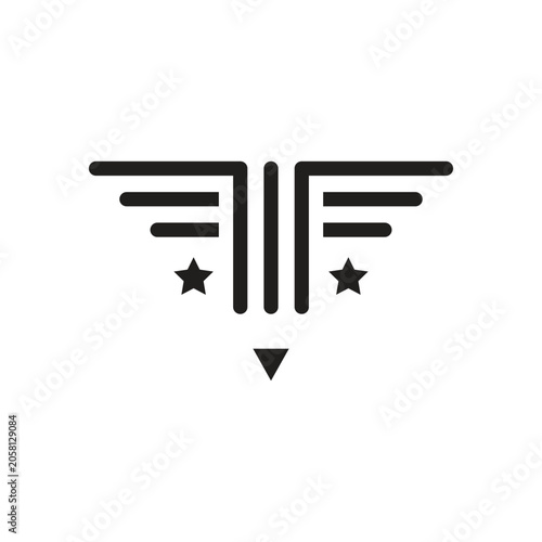 Stylized Wings with Stars and Pencil Emblem