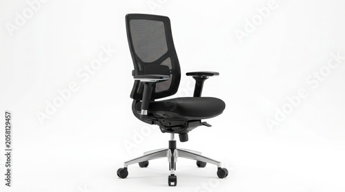 Ergonomic mesh office chair with adjustable components ergonomic furniture business workplace professional adjustable interior corporate backrest armrests isolated