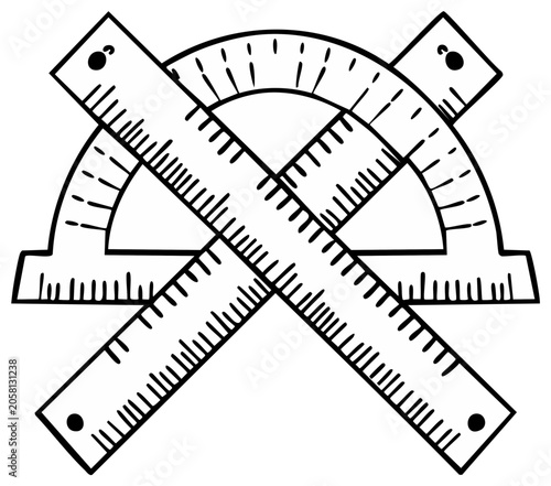 Doodle style ruler and protractor vector illustration for maths education concept