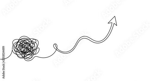 Bild auf Leinwand Tangled line transforms into upward arrow, symbolizing progress and problem-solv