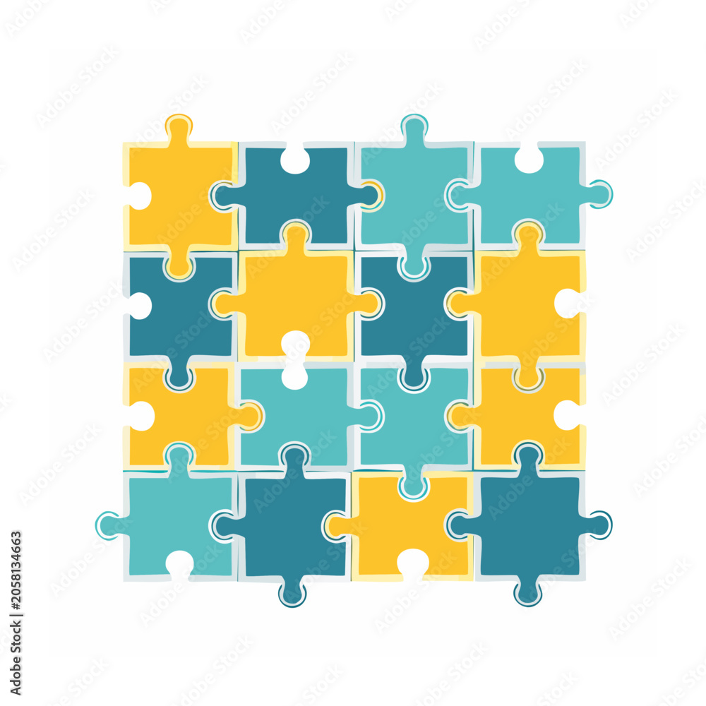Fototapeta premium Flat design puzzle pieces in blue and orange