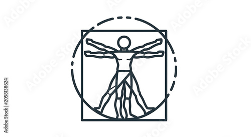 Vitruvian man silhouette icon vector illustration in circle and square with da vinci vitruvian proportions da-vinci silhouette geometry classical scientific proportional renaissance