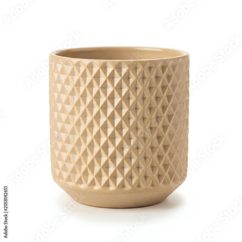 Rustic ceramic planter with textured surface isolated on plain background isolated on white background