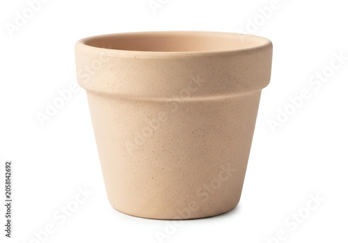 Simple beige terracotta pot isolated on plain background isolated on white background