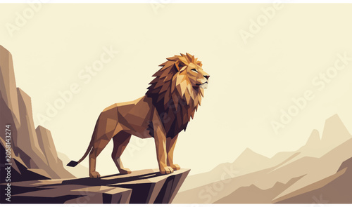 фотографія Lion Standing on Cliff Edge Majestic Animal 1.