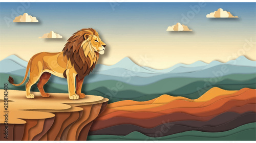 Quadro em tela Lion Standing on Rocky Cliff Edge.