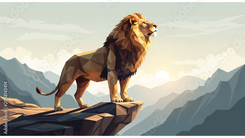 Foto Lion Standing on Rocky Outcrop Roaring.