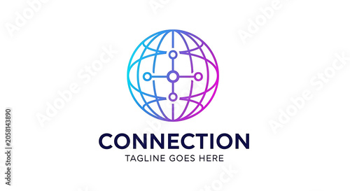 Global network connection logo with gradient digital globe connection technology communication internet business corporate connectivity abstract innovation information community