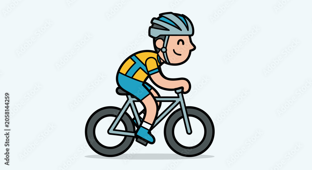 Fototapeta premium Cartoon Cyclist Riding Bicycle Illustration.