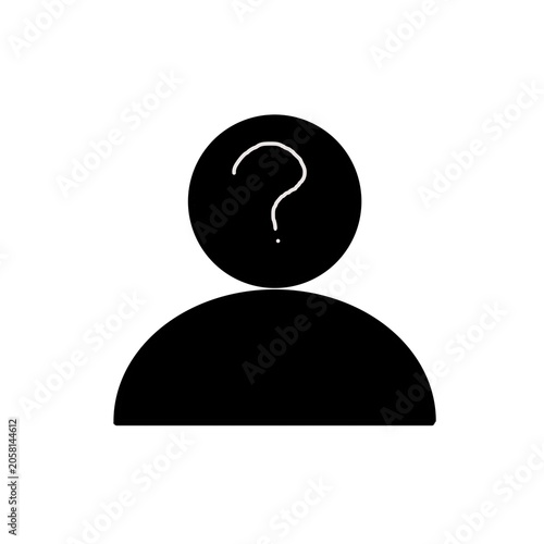 Anonymous user profile icon with a question mark on the head, isolated black silhouette avatar vector illustration.
