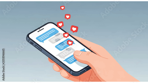 Hand holding smartphone with social media.
