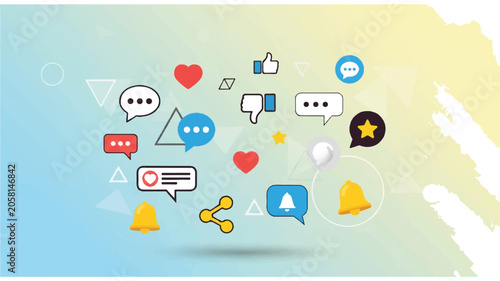 Social media icons and symbols.