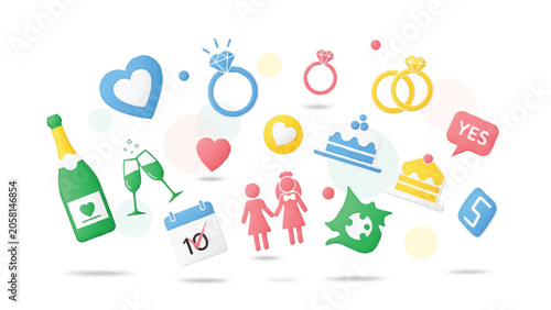 Wedding marriage proposal engagement icons.