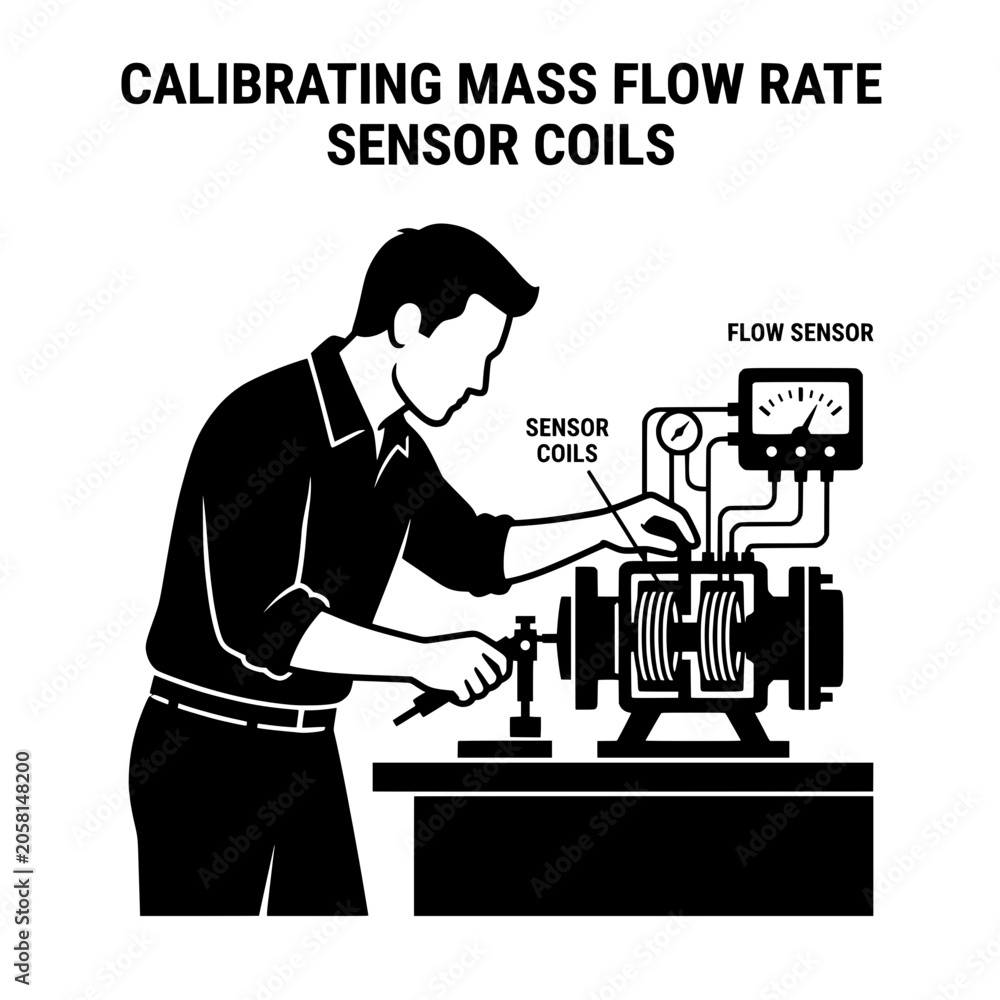 Fototapeta premium Technician Calibrating Mass Flow Rate Sensor Coils on Industrial Equipment.