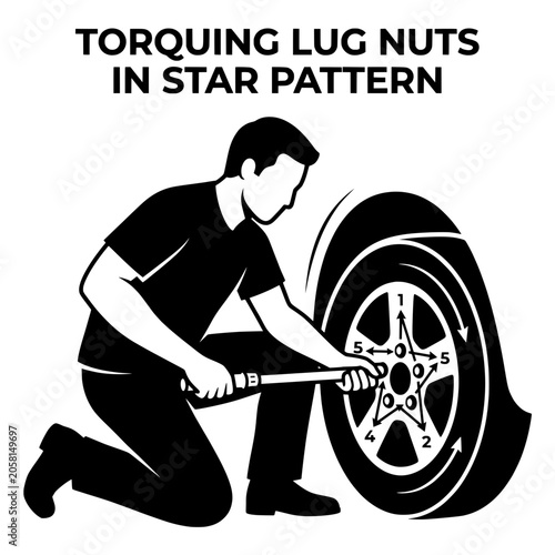 Mechanic Tightening Lug Nuts on Car Wheel for Safety.