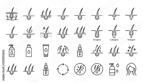 Canvastavla Hair Care and Follicle Growth Thin Line Icon Set Vector EPS 10