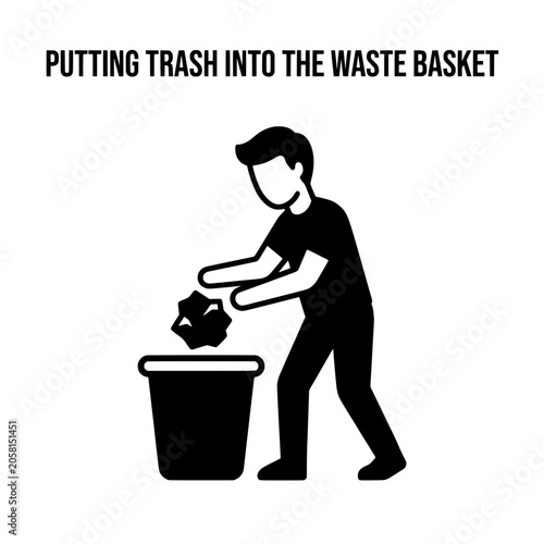 Person throwing trash into a waste basket recycling concept.