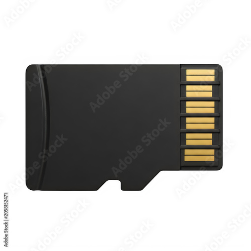 Black micro sd memory card for data storage isolated on transparent background