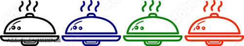 Foto Food serving dish with lid and steam icons in black blue green and red set