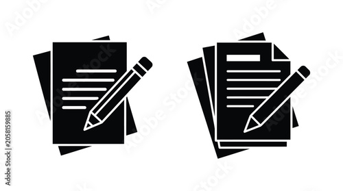 Canvas Print Documents With Writing Utensils Black Silhouette On White Background