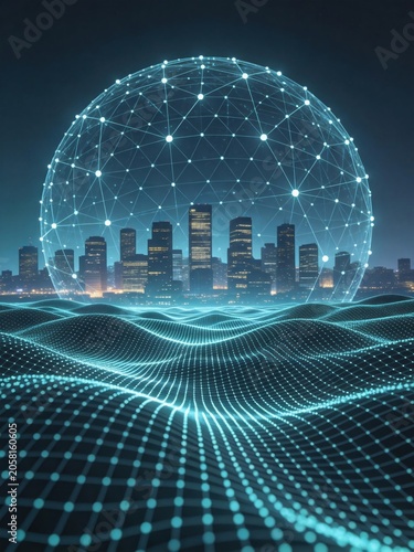 Future cities and virtual cyberspace, abstract technological concept background


