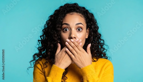 A young woman with dark curly hair and a yellow shirt