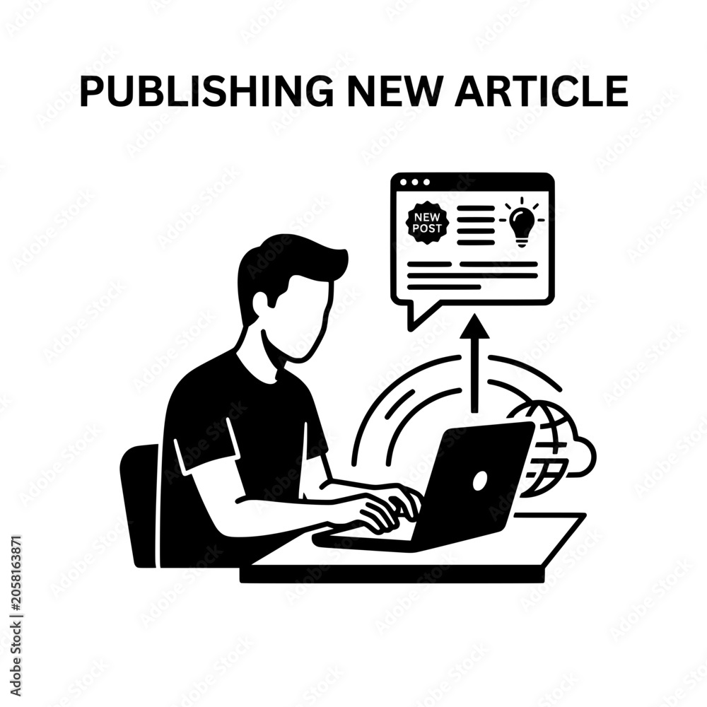 Naklejka premium Person Publishing New Article Using Laptop and Digital Devices.