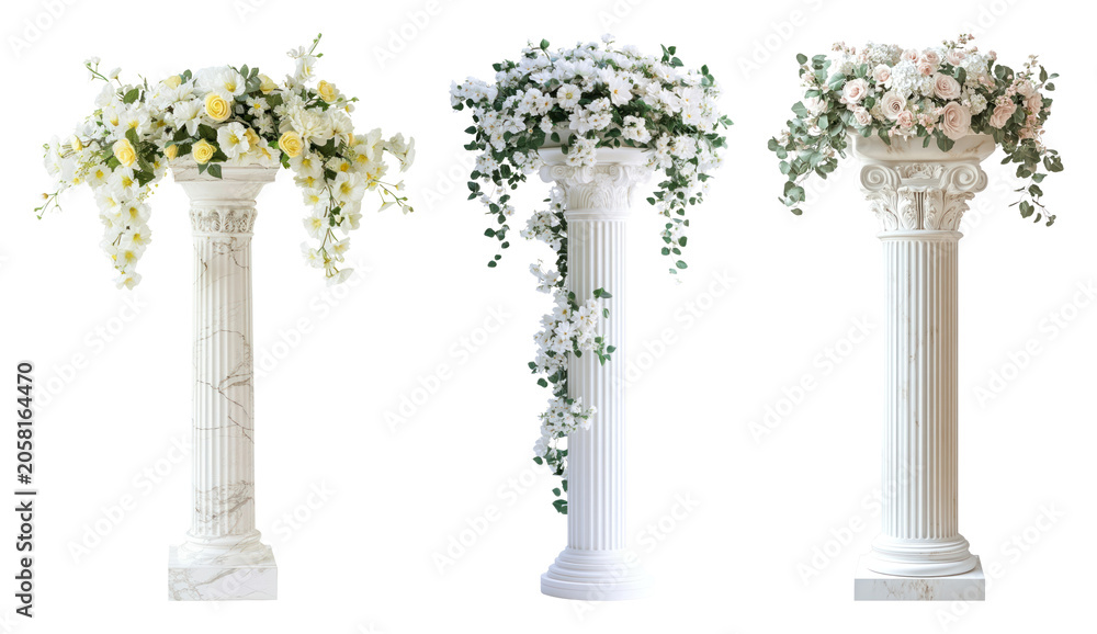 Naklejka premium PNG Elegant floral-decorated marble columns on transparent background