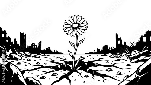 Conflict Awareness Flower Growing From Ruins Illustration