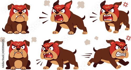 Tableau sur toile Angry bulldog cartoon character emoji vector set with mad dog expressing aggress