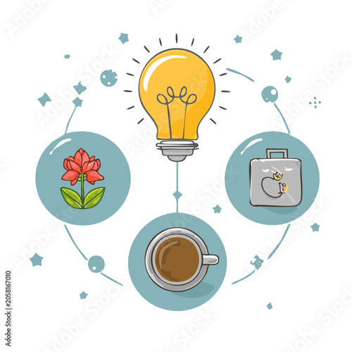 Flat design illustration of light bulb with creative icons