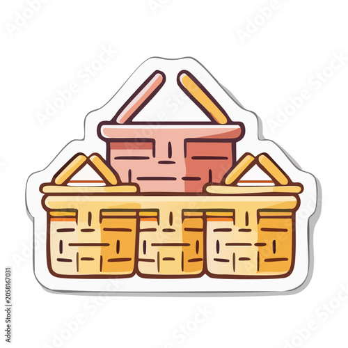 Flat Design Picnic Basket with Woven Texture