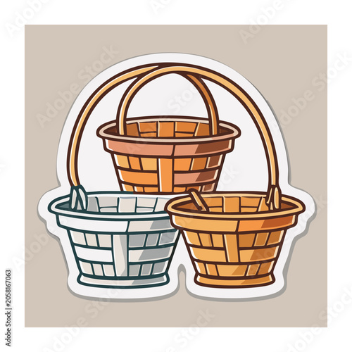 Illustration of Three Woven Baskets with Handles