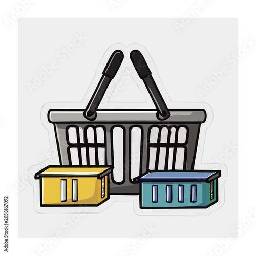 Shopping basket with boxes flat illustration