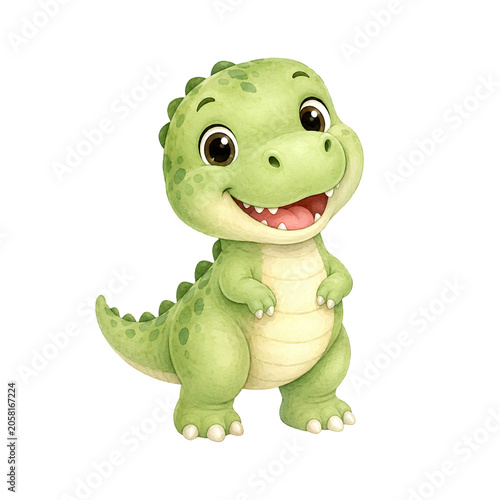 Cute Baby Dinosaur Watercolor Clipart Set with Dino Eggs, Fossil, Footprints and Volcano