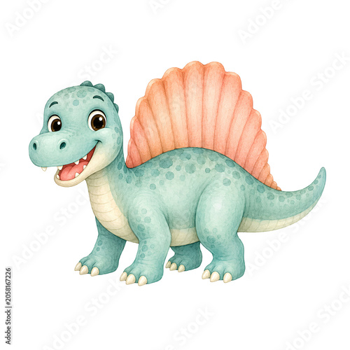Cute Baby Dinosaur Watercolor Clipart Set with Dino Eggs, Fossil, Footprints and Volcano