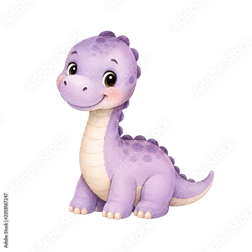 Cute Baby Dinosaur Watercolor Clipart Set with Dino Eggs, Fossil, Footprints and Volcano