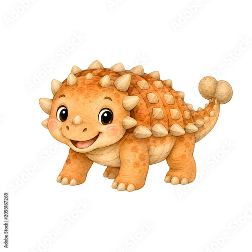 Cute Baby Dinosaur Watercolor Clipart Set with Dino Eggs, Fossil, Footprints and Volcano
