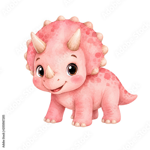 Cute Baby Dinosaur Watercolor Clipart Set with Dino Eggs, Fossil, Footprints and Volcano