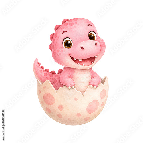 Cute Baby Dinosaur Watercolor Clipart Set with Dino Eggs, Fossil, Footprints and Volcano
