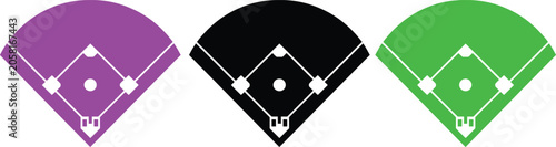 Canvas Print Baseball field infield diamond in three colorful vector styles