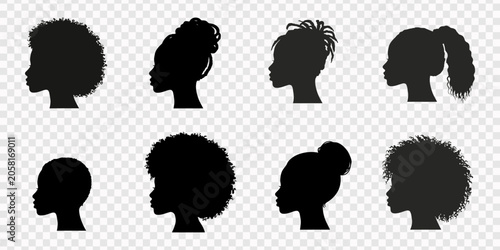Cuadro en lienzo vector silhouette of a woman, Set of eight diverse human head silhouettes in pro