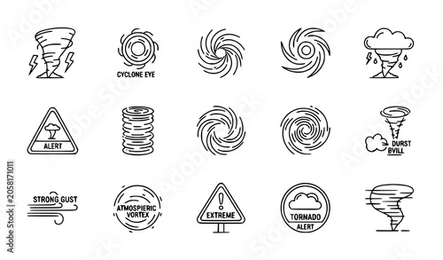 Foto Hurricane Cyclone and Tornado Outline Icon Pack for Weather Forecast and Storm W