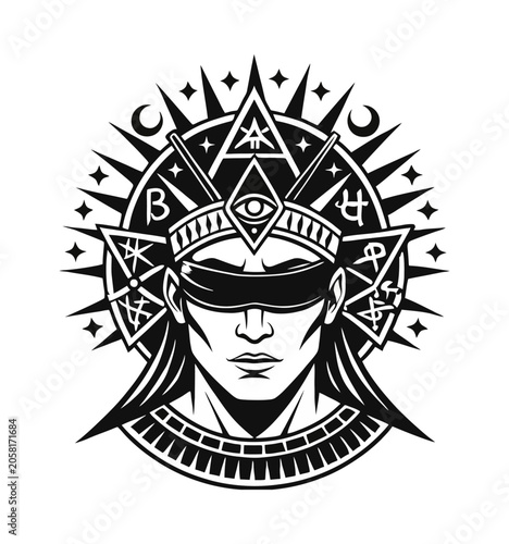 Obraz na plátně Enigmatic figure adorned with ancient symbols, representing profound intuition a