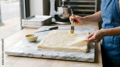  Fresh Layers of Filo Dough on Marble Board