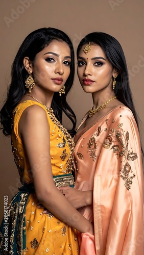 Two women in traditional clothing standing together