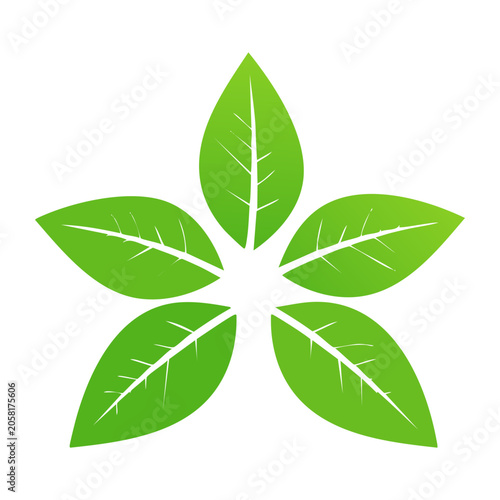 Five Green Leaves Icon on Transparent Background