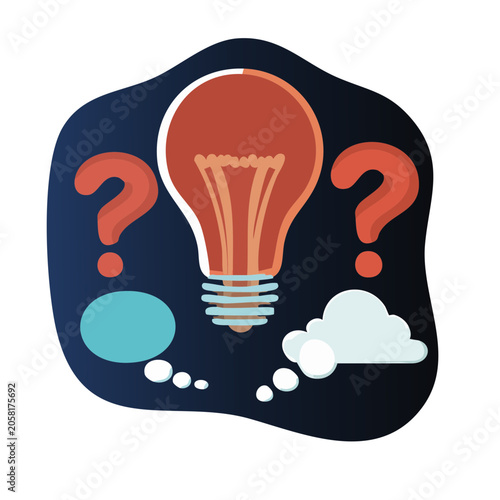 Flat design illustration of light bulb with question marks
