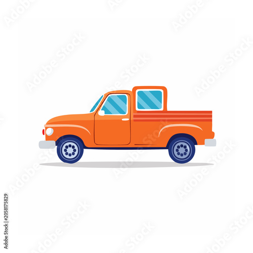 Orange Pickup Truck Flat Design Illustration