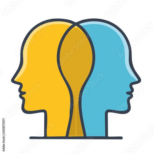 Two profile heads icon in yellow and blue